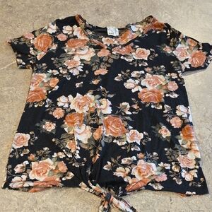 (J43) NAIF Black and Peach Floral Short Sleeve Top